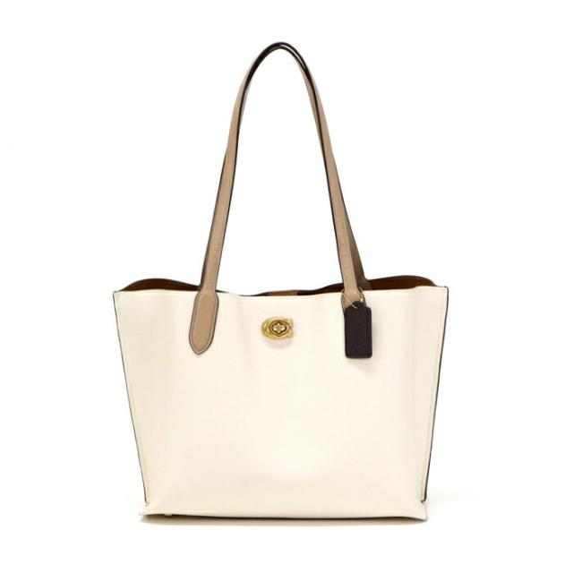 コーチ COACH ウィロウ トート カラーブロック ポリッシュド ペブル レザー C0691 トートバッグ 肩掛け ハンドバッグ ビジネスバッグ レディース チョークマルチ (アイボリー / ベージュ) / ブラス (ブラウン) 中古 mba15020_1