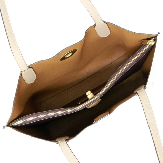 コーチ COACH ウィロウ トート カラーブロック ポリッシュド ペブル レザー C0691 トートバッグ 肩掛け ハンドバッグ ビジネスバッグ レディース チョークマルチ (アイボリー / ベージュ) / ブラス (ブラウン) 中古 mba15020_9