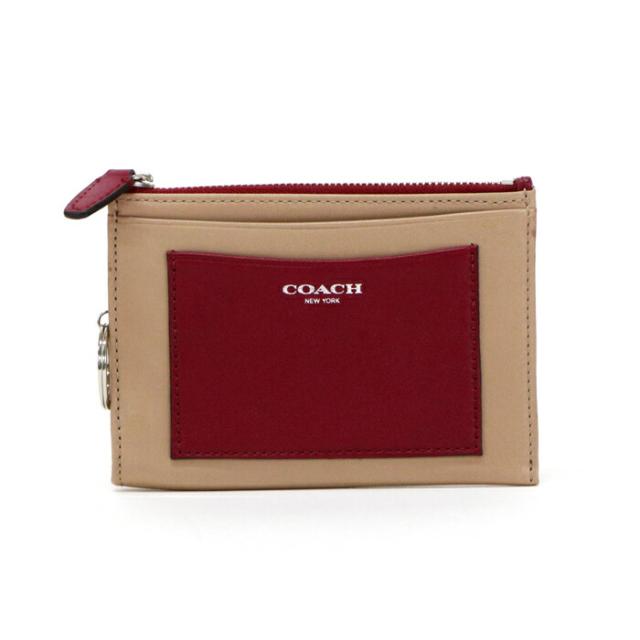 コーチ COACH カードケース レザー バイカラー カラーブロック コインケース マルチケース ポーチ 小物入れ キーケース キーチェーン付き レディース ベージュ / レッド 中古 mba08003の通販は 5,442円