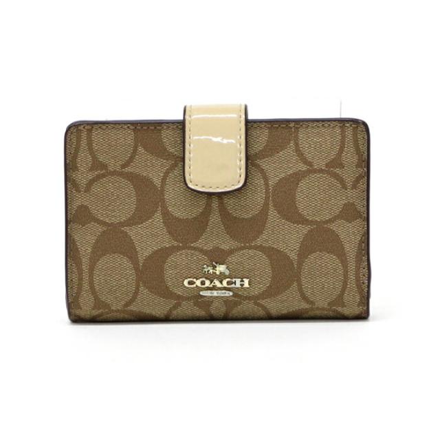 コーチ COACH ミディアム コーナー ジップ ウォレット PVC / パテント レザー シグネチャー F54023 二つ折り財布 L字ファスナー ミディアムウォレット コンパクトウォレット レディース ベージュ / バーガンディ 中古 mba15017の通販は 6,623円