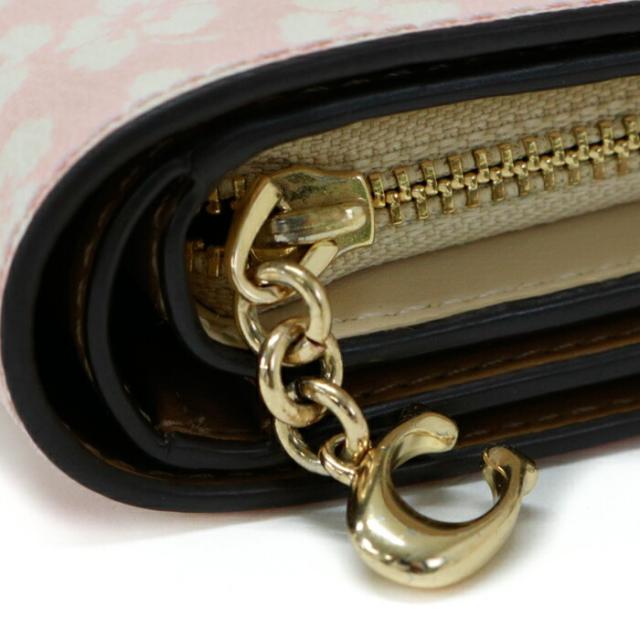 コーチ COACH スナップ ウォレット ウィズ グラフィック ディッチー PVC / スムース レザー フローラルプリント / 花柄 CA782 二つ折り財布 ラウンドファスナー ミディアムウォレット コインケース Cチャーム レディース ピンク / ホワイト 中古 mba22023_4