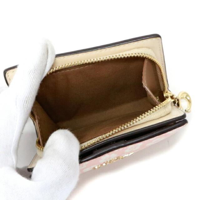 コーチ COACH スナップ ウォレット ウィズ グラフィック ディッチー PVC / スムース レザー フローラルプリント / 花柄 CA782 二つ折り財布 ラウンドファスナー ミディアムウォレット コインケース Cチャーム レディース ピンク / ホワイト 中古 mba22023_7
