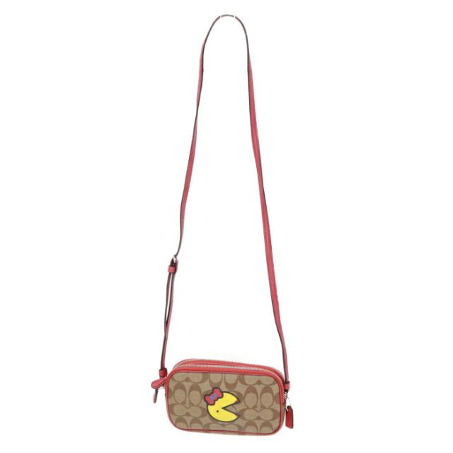 コーチ COACH ショルダーバッグ PVC レザー シグネチャー F73446 パックマン コラボ カメラバッグ クロスボディ 斜め掛け 肩掛け ポシェット ポーチ ショルダーウォレット レディース メンズ ベージュ / レッド 美品 中古 mba28013_1
