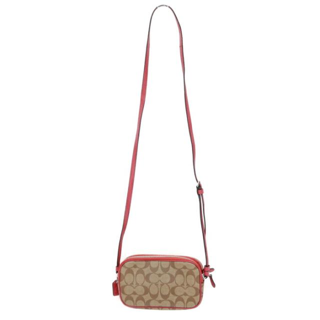 コーチ COACH ショルダーバッグ PVC レザー シグネチャー F73446 パックマン コラボ カメラバッグ クロスボディ 斜め掛け 肩掛け ポシェット ポーチ ショルダーウォレット レディース メンズ ベージュ / レッド 美品 中古 mba28013_3