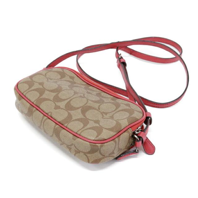 コーチ COACH ショルダーバッグ PVC レザー シグネチャー F73446 パックマン コラボ カメラバッグ クロスボディ 斜め掛け 肩掛け ポシェット ポーチ ショルダーウォレット レディース メンズ ベージュ / レッド 美品 中古 mba28013_4