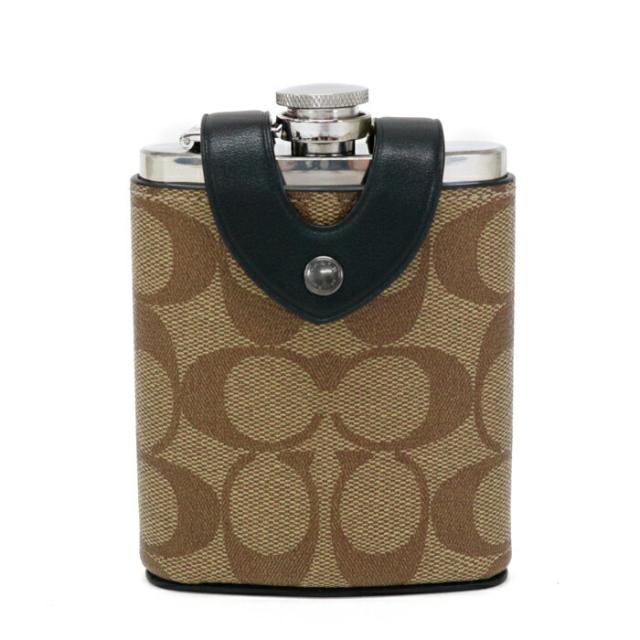 【Aランク】 コーチ COACH フラスコ イン シグネチャー PVC / レザー / ステンレス CE786 ウイスキー ボトル ケース スキットル カバー 水筒 カバー メンズ レディース カーキ (ベージュ) / ブラック / シルバー 正規品 美品 中古 mba28014_1