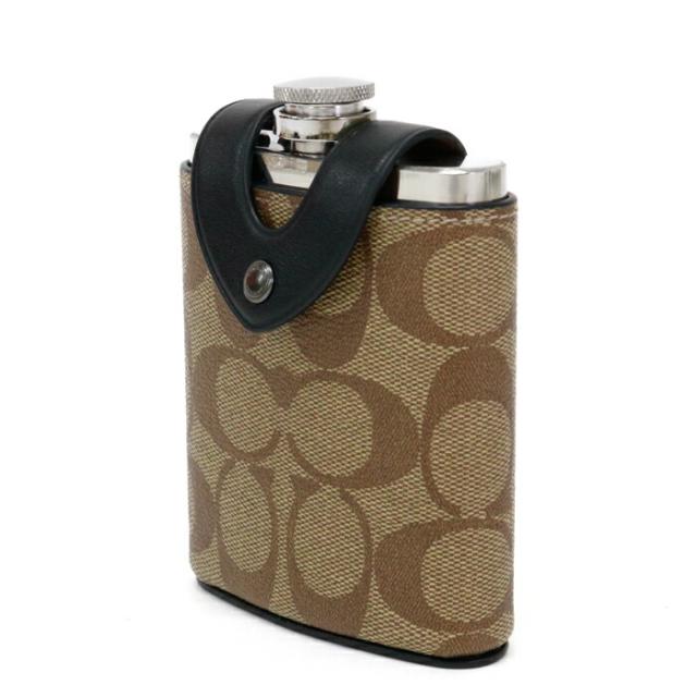【Aランク】 コーチ COACH フラスコ イン シグネチャー PVC / レザー / ステンレス CE786 ウイスキー ボトル ケース スキットル カバー 水筒 カバー メンズ レディース カーキ (ベージュ) / ブラック / シルバー 正規品 美品 中古 mba28014_2