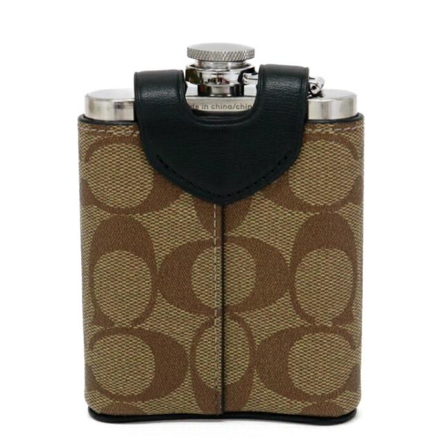 【Aランク】 コーチ COACH フラスコ イン シグネチャー PVC / レザー / ステンレス CE786 ウイスキー ボトル ケース スキットル カバー 水筒 カバー メンズ レディース カーキ (ベージュ) / ブラック / シルバー 正規品 美品 中古 mba28014_3