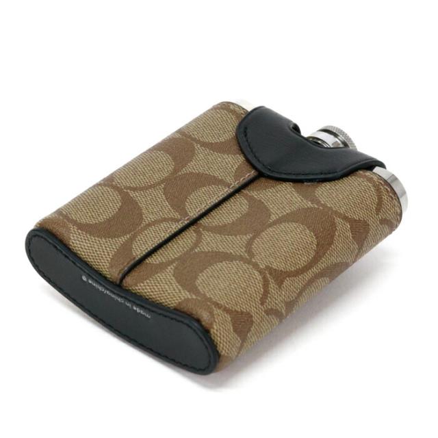 【Aランク】 コーチ COACH フラスコ イン シグネチャー PVC / レザー / ステンレス CE786 ウイスキー ボトル ケース スキットル カバー 水筒 カバー メンズ レディース カーキ (ベージュ) / ブラック / シルバー 正規品 美品 中古 mba28014_4