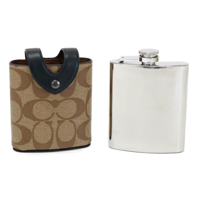 【Aランク】 コーチ COACH フラスコ イン シグネチャー PVC / レザー / ステンレス CE786 ウイスキー ボトル ケース スキットル カバー 水筒 カバー メンズ レディース カーキ (ベージュ) / ブラック / シルバー 正規品 美品 中古 mba28014_5