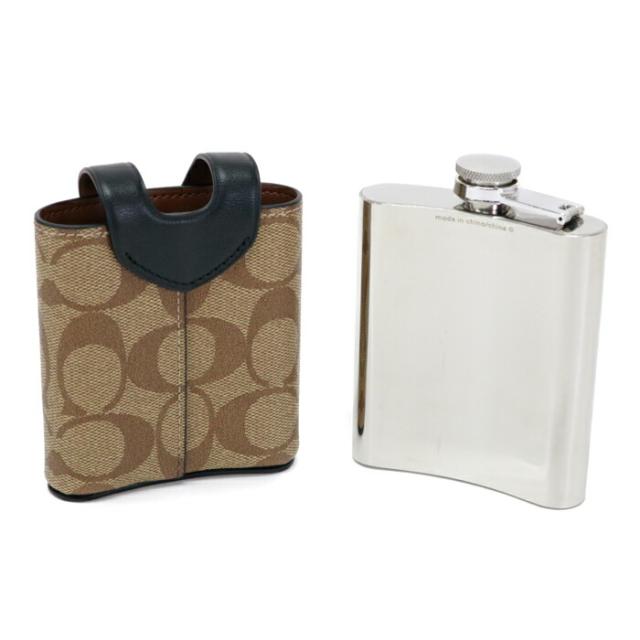 【Aランク】 コーチ COACH フラスコ イン シグネチャー PVC / レザー / ステンレス CE786 ウイスキー ボトル ケース スキットル カバー 水筒 カバー メンズ レディース カーキ (ベージュ) / ブラック / シルバー 正規品 美品 中古 mba28014_6