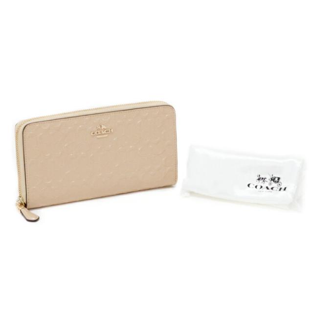 【Aランク】 コーチ COACH アコーディオン ウォレット パテント レザー シグネチャー デボスド 型押し F54805 長財布 ラウンドファスナー ロングウォレット レディース ベージュ 美品 中古 mbb04003