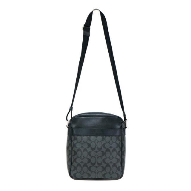 コーチ職 COACH ヒューストン 飛翔御徒面子 PVC / なめし革 名書き F71764 ショルダーバッグ 差し交わす上半身 曲がった掛け 肩かけ ポシェット メンズ 薄墨色 / 黒いこと 中古 mbb05006