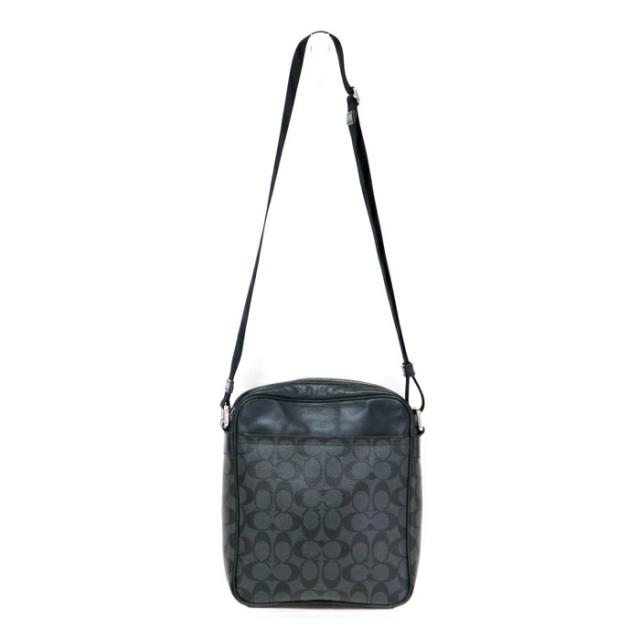 コーチ職 COACH ヒューストン 飛翔御徒面子 PVC / なめし革 名書き F71764 ショルダーバッグ 差し交わす上半身 曲がった掛け 肩かけ ポシェット メンズ 薄墨色 / 黒いこと 中古 mbb05006