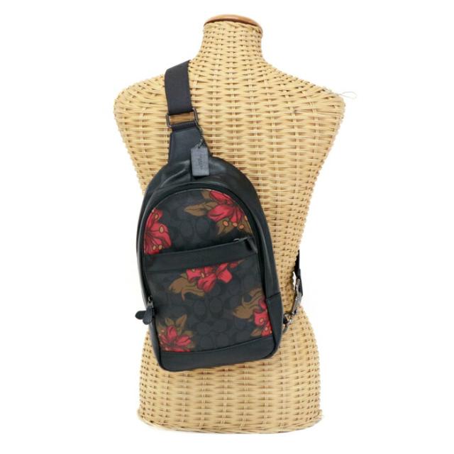 コーチ COACH チャールズ ハワイアン リリー クロスボディ PVC レザー シグネチャー / ハイビスカス F24726 ボディバッグ 斜め掛け 肩掛け ショルダーバッグ スリングバッグ メンズ レディース ブラック / レッド 中古 mbb12010の通販は 14,664円