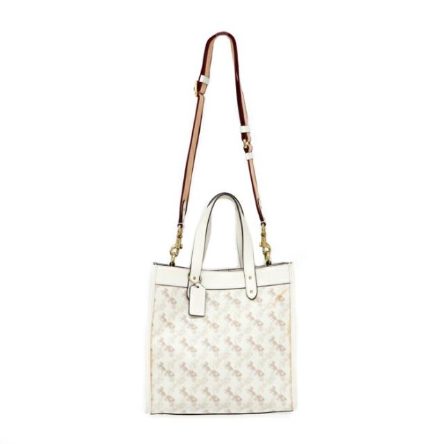 コーチ COACH フィールド トート ウィズ ホース アンド キャリッジ プリント PVC / ポリッシュド ペブル レザー 89143 トートバッグ 2WAYバッグ 肩掛け ハンドバッグ 手提げかばん レディース メンズ アイボリー / ベージュ 中古 mbb17018_1