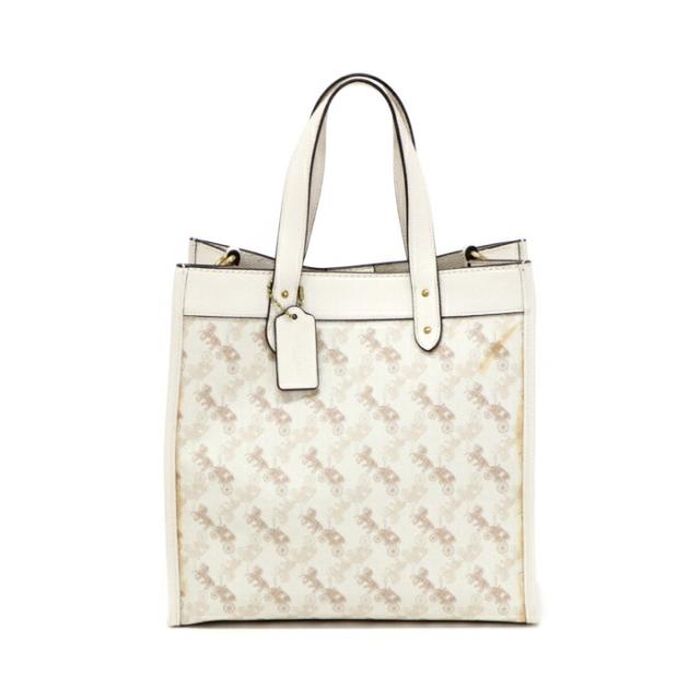 コーチ COACH フィールド トート ウィズ ホース アンド キャリッジ プリント PVC / ポリッシュド ペブル レザー 89143 トートバッグ 2WAYバッグ 肩掛け ハンドバッグ 手提げかばん レディース メンズ アイボリー / ベージュ 中古 mbb17018_2