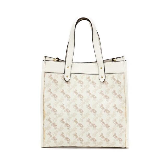 コーチ COACH フィールド トート ウィズ ホース アンド キャリッジ プリント PVC / ポリッシュド ペブル レザー 89143 トートバッグ 2WAYバッグ 肩掛け ハンドバッグ 手提げかばん レディース メンズ アイボリー / ベージュ 中古 mbb17018_3