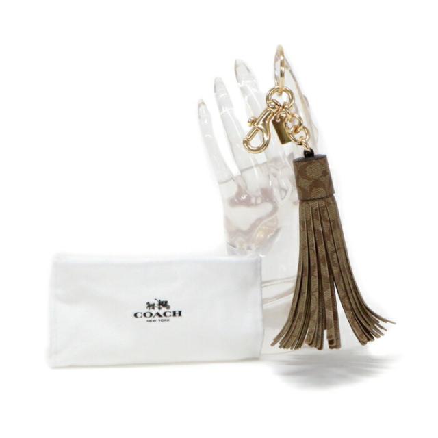 コーチ COACH タッセル キーホルダー PVC レザー シグネチャー F74076 バッグチャーム バッグアクセサリー フリンジ メンズ レディース ベージュ / ゴールド 中古 mbb26002