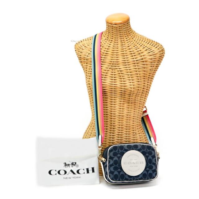 コーチ COACH ショルダーバッグ デニム / レザー シグネチャー C2822 カメラバッグ クロスボディ 斜め掛け 肩掛け ポシェット レディース ネイビー / ホワイト 中古 mba15015
