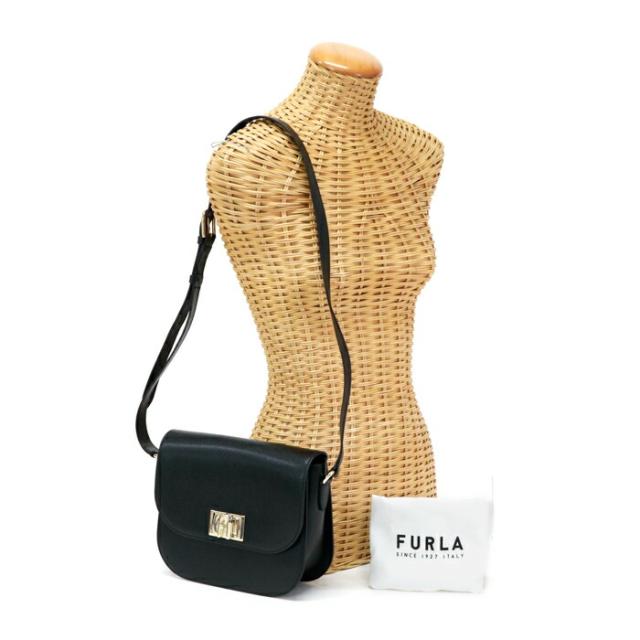 フルラ FURLA ショルダーバッグ PVC / レザー BAXPACO ARE000 07A00 肩掛け 斜めかけ ポシェット アーチロゴ ターンロック レディース ブラック 美品 中古 mbb30003