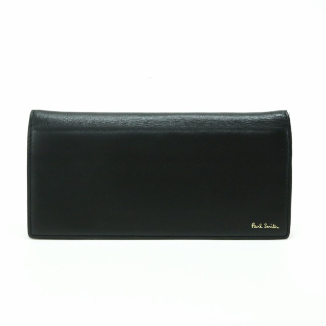 ポールスミス Paul Smith コンチネンタルウォレット カーフレザー マルチストライプ BPS206 長財布 かぶせ蓋 二つ折り財布 ロングウォレット メンズ ブラック 中古 mbc10008の通販は