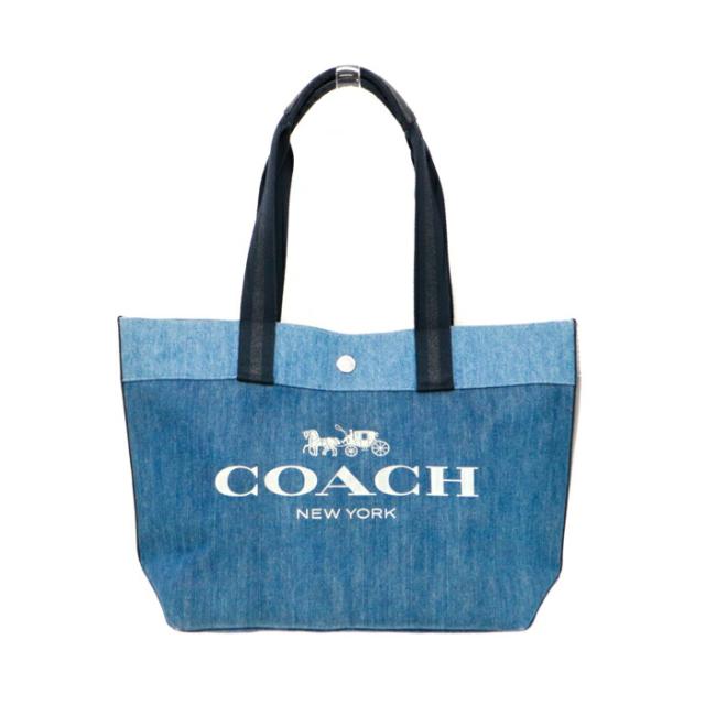 コーチ COACH ロゴ デニム トート デニム (キャンバス) / レザー 91131 トートバッグ 肩掛け ハンドバッグ バイカラ