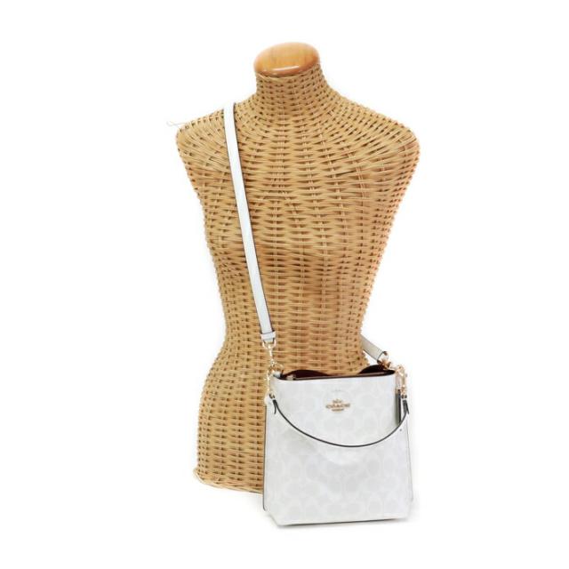 コーチ COACH モリー バケット バッグ 22 シグネチャー キャンバス  PVC / スムース レザー CA582 ショルダーバッグ クロスボディ 斜め掛け 肩掛け 2WAYバッグ トップハンドルバッグ レディース チョーク (アイボリー) / グレイシャー ホワイト 美品 中古 mbc31026