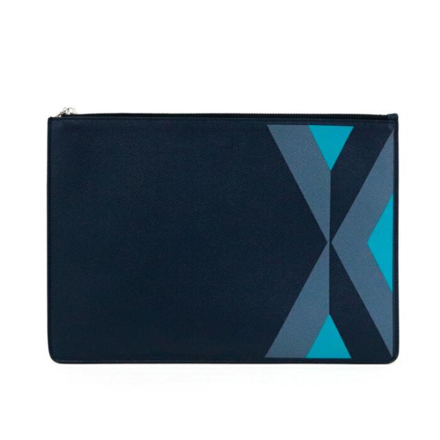 ダンヒル dunhill クラッチバッグ PVC レザー セカンドバッグ タブレットケース トラベルケース ストラップ付 メンズ レディース ネイビー / グレー 中古 mbd28003