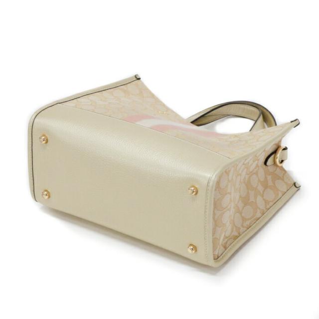 【ABランク】 コーチ COACH デンプシー キャリーオール シグネチャー ジャカード ストライプ アンド コーチ パッチ キャンバス レザー CE984 ハンドバッグ 2WAYバッグ レディース ライト カーキ (ベージュ) / ゴールド / ピンク 正規品 中古 mbe02009_4