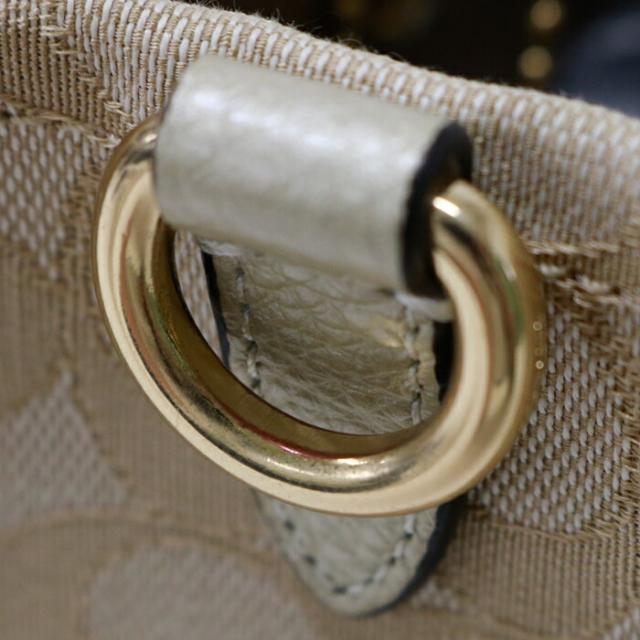 【ABランク】 コーチ COACH デンプシー キャリーオール シグネチャー ジャカード ストライプ アンド コーチ パッチ キャンバス レザー CE984 ハンドバッグ 2WAYバッグ レディース ライト カーキ (ベージュ) / ゴールド / ピンク 正規品 中古 mbe02009_7