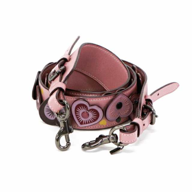 コーチ COACH ストラップ ウィズ ハート スムースカーフレザー ダスティーローズ 花柄 29542 ショルダーストラップ バッグアクセサリー 交換用 ハートアップリケ レディース ピンク / パープル 美品 中古 mbe17008の通販は 8,100円