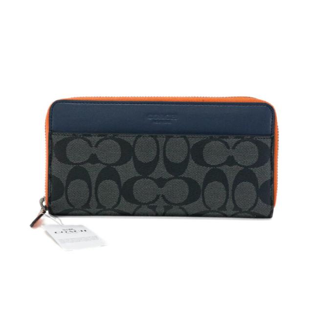 【Nランク】 コーチ COACH カラーブロック アコーディオン ジップアラウンド ウォレット PVC / レザー シグネチャー F78202 長財布 ラウンドファスナー ロングウォレット メンズ チャコール (グレー) / ネイビー / オレンジ 未使用・展示品 中古 mbf28008の通販は 14,800円