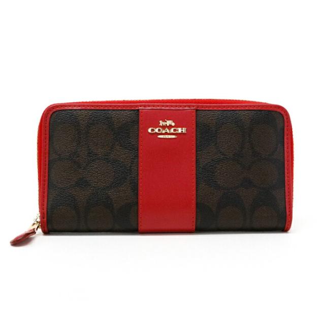 【ABランク】 コーチ COACH アコーディオン ジップアラウンド ウォレット PVC レザー シグネチャー F54630 長財布 ラウンドファスナー ロングウォレット レディース メンズ ダークブラウン / レッド 中古 mbg12009の通販は 7,980円
