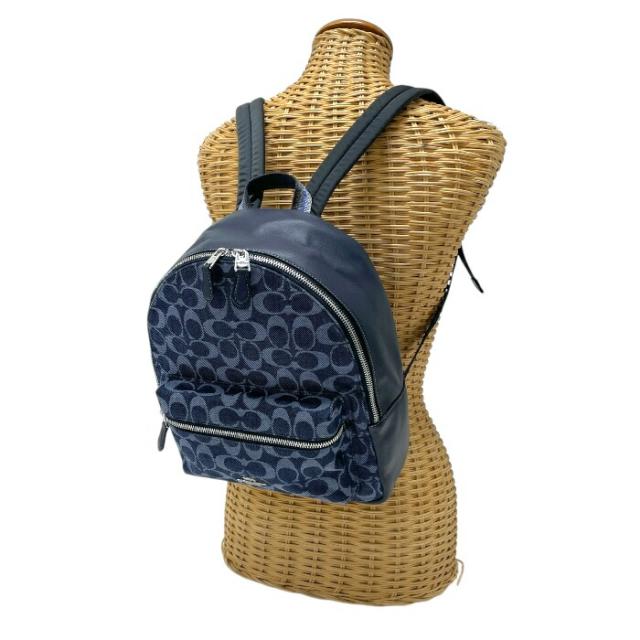 【ABランク】 コーチ COACH チャーリー バックパック デニム (キャンバス) / レザー シグネチャー F39896 リュック バッグ レディース ブルー / ネイビー 中古 mbg18005