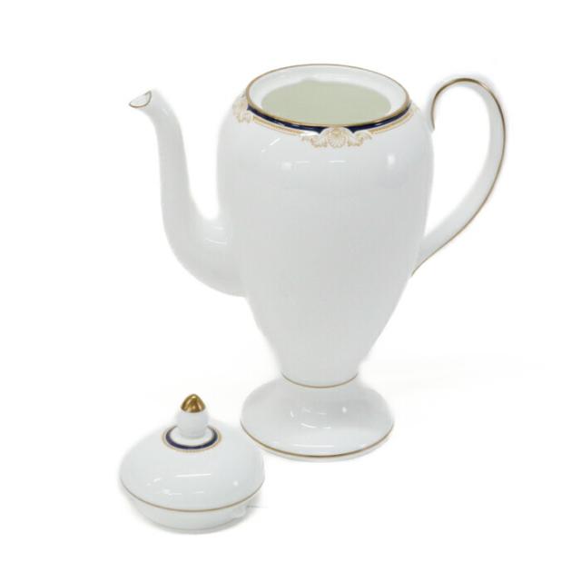 【SAランク】 ウェッジウッド WEDGWOOD キャベンディッシュ / CAVENDISH デミタスカップ ＆ ソーサー 5客 ティーポット セット ボーンチャイナ (陶器) カップ コップ ポット 皿 食器 ティーセット メンズ レディース ホワイト / ブルー / 金彩 極美品 中古 mbg28001