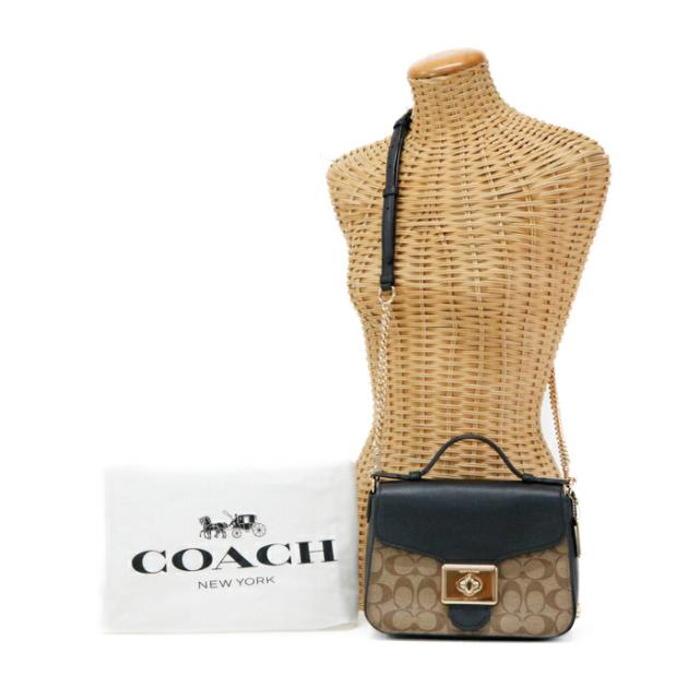 【Aランク】 コーチ COACH キャシディー トップハンドル クロスボディ シグネチャー キャンバス スムースレザー / PVC F76687 ハンドバッグ 手提げかばん 2WAYバッグ 肩掛け チェーンバッグ ショルダーバッグ レディース カーキ / ブラック 美品 中古 mbh04011