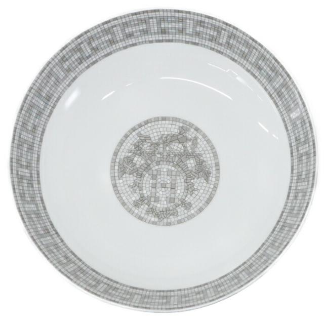 【SAランク】 エルメス HERMES シリアルプレート モザイク ヴァンキャトル 24 ポーセリン (陶磁器) スープ皿 中皿 プレートボウル 食器 H柄 メンズ レディース グレー / ホワイト / プラチナ 正規品 極美品 中古 mbh25011