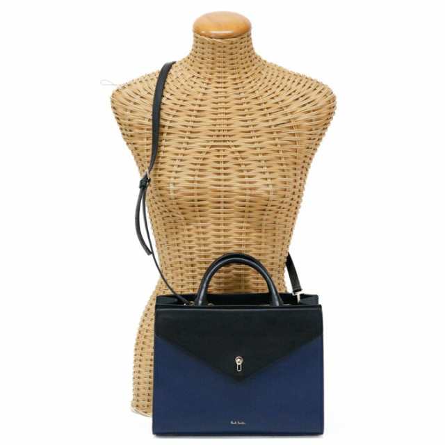 【ABランク】 ポールスミス Paul Smith 2WAYバッグ レザー バイカラー PSMB005 ハンドバッグ 手提げかばん ショルダーバッグ 肩掛け レディース ネイビー / ブラック 正規品 中古 mbi08004の通販は