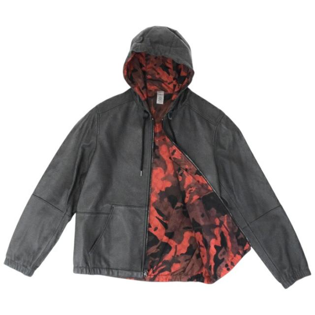 【ABランク】 コーチ COACH リバーシブル パーカー ジャケット M サイズ ラムレザー / ポリエステル シグネチャー カモフラ 迷彩柄 33790 レザージャケット フーディ アウター メンズ ブラック / レッド 正規品 中古 mbi15003の通販は