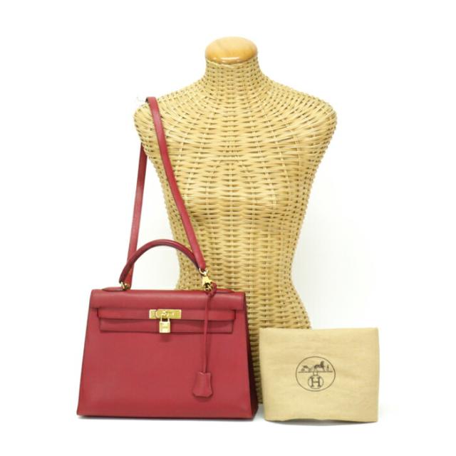 【Bランク】 エルメス HERMES ケリー32 外縫い クシュベル (レザー) GD金具 ハンドバッグ 手提げかばん トップハンドルバッグ 2WAYバッグ 肩掛け ショルダーバッグ ストラップ付き レディース ルージュヴィフ (レッド) 正規品 中古 mbi16007