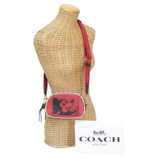 【Aランク】 コーチ COACH カメラバッグ クロスボディ ぺブルレザー ディズニーコラボ / ミッキー C1141 ショルダーバッグ クロスボディ 斜め掛け 肩掛け ポシェット レディース メンズ レッド / ブラック / ホワイト 正規品 美品 中古 mbi29006