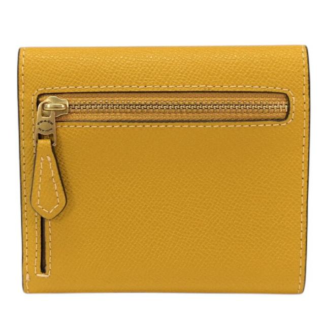 【ABランク】 コーチ COACH ウィン スモール ウォレット クロスグレイン レザー CH808 三つ折り財布 かぶせ蓋 コンパクトウォレット レディース イエロー 正規品 中古 mbj04003