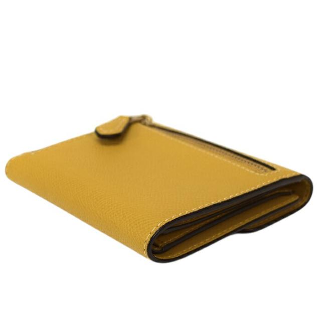 【ABランク】 コーチ COACH ウィン スモール ウォレット クロスグレイン レザー CH808 三つ折り財布 かぶせ蓋 コンパクトウォレット レディース イエロー 正規品 中古 mbj04003