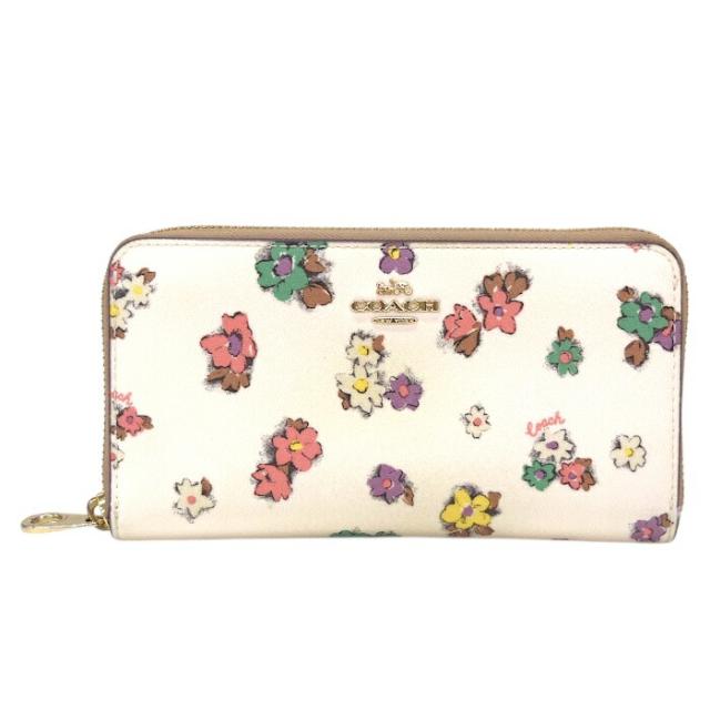 【Bランク】 コーチ COACH ロングジップアラウンド ウォレット クロスグレインレザー スペース フローラル フィールド プリント C9957 長財布 ラウンドファスナー ロングウォレット 花柄 レディース チョークマルチ (アイボリー / マルチカラー) 正規品 中古 mbj04008
