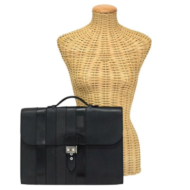 【Bランク】 エルメス HERMES サックアデペッシュ38 エバーカーフ / エプソン / ボックスカーフ (レザー) マット SV金具 T刻印 2015年 ブリーフケース ビジネスバッグ 書類かばん メンズ ノワール (ブラック) 正規品 中古 mbj10008