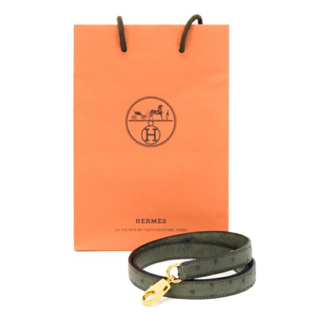 【ABランク】 エルメス HERMES ショルダーストラップ バンドリエール オーストリッチ (レザー) エキゾチックレザー GD金具 バッグ アクセサリー ケリー ボリード 交換用 レディース メンズ オリーブグリーン (カーキ) 正規品 中古 mbj13005