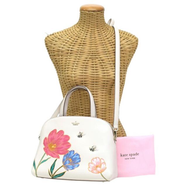【Aランク】 ケイトスペード Kate Spade ピクニック パーフェクト ビー ロッティ ハンドバッグ レザー 花 / 植物 PXRU8822 2WAYバッグ 肩掛け 手提げかばん ミニボストンバッグ レディース ホワイト / マルチ 正規品 美品 中古 mbj24004