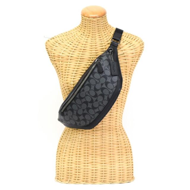 【ABランク】 コーチ COACH ワーレン ベルト バッグ シグネチャー キャンバス コーティングキャンバス (PVC) / レザー F78777 ショルダーバッグ クロスボディ ボディバッグ スリングバッグ 肩掛け 斜め掛け メンズ ブラック 正規品 中古 mbk05017