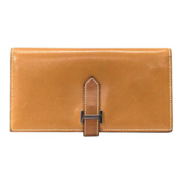 【Bランク】 エルメス HERMES ベアンスフレ タデラクト (レザー) SV金具 X刻印 2016年 051342CK 長財布 かぶせ蓋 ロングウォレット 二つ折り財布 H金具 レディース メンズ パイユ (ブラウン) 正規品 中古 mbk11007